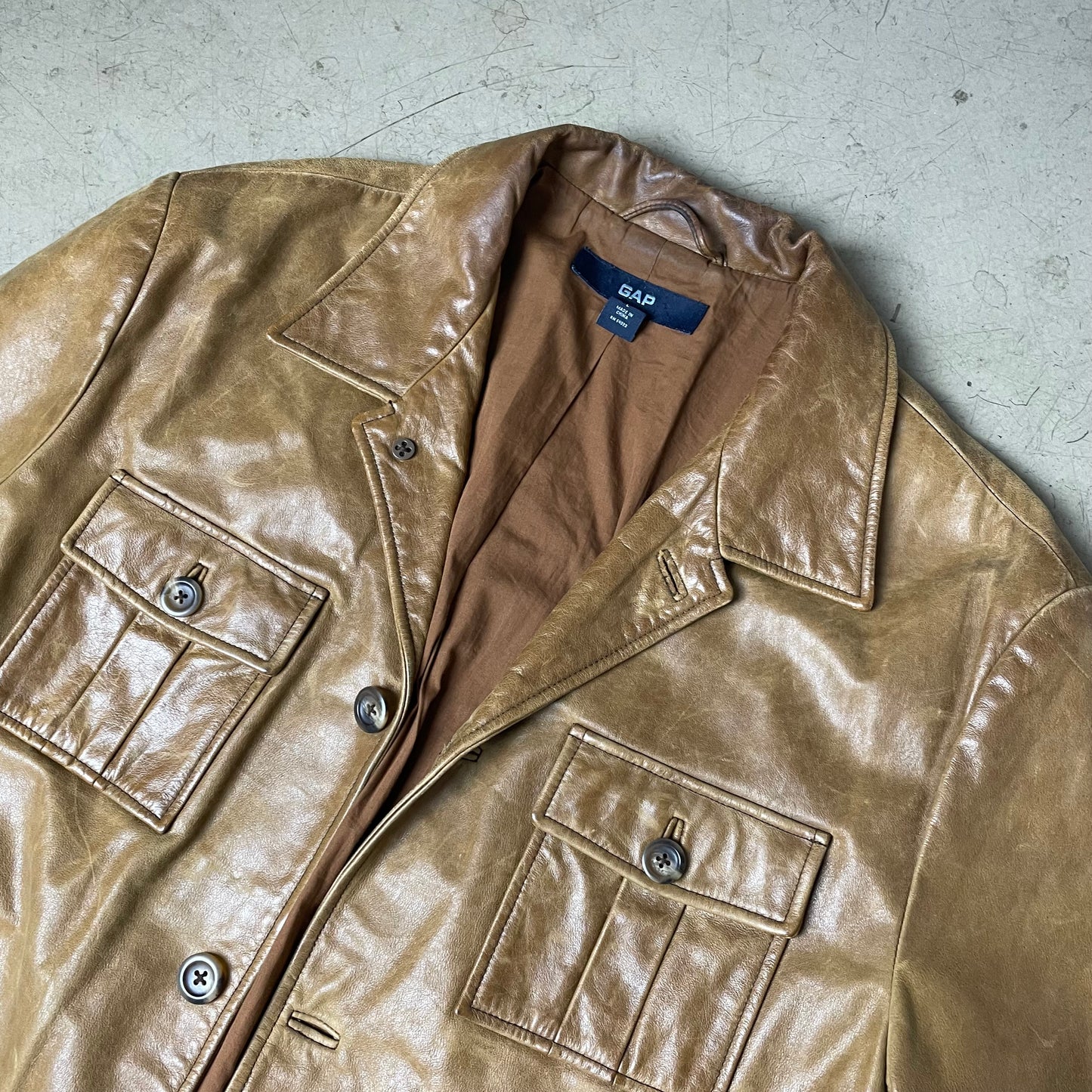 (L) Gap Leder Mantel camel braun