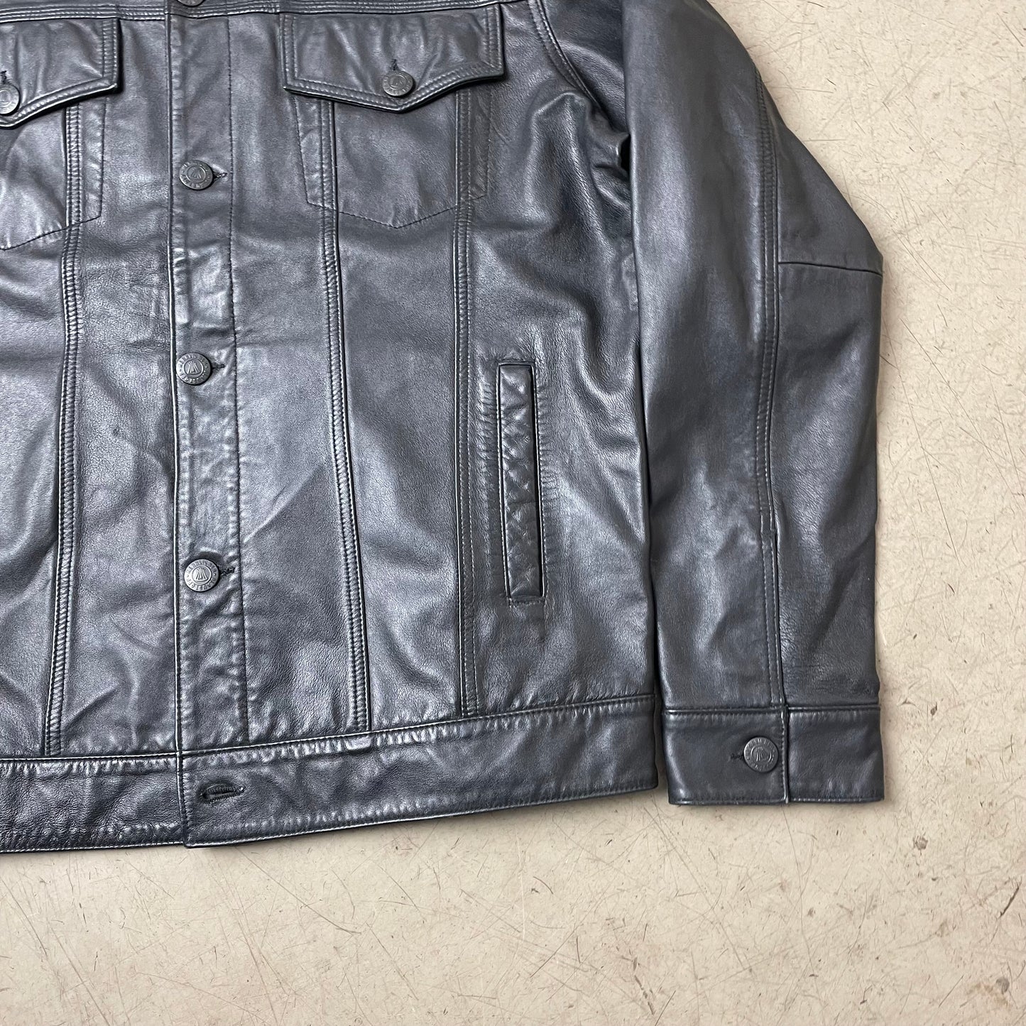 (XL) Herrlicher Manufaktur Nappaleder Trucker Jacke „Andy“ Schwarz