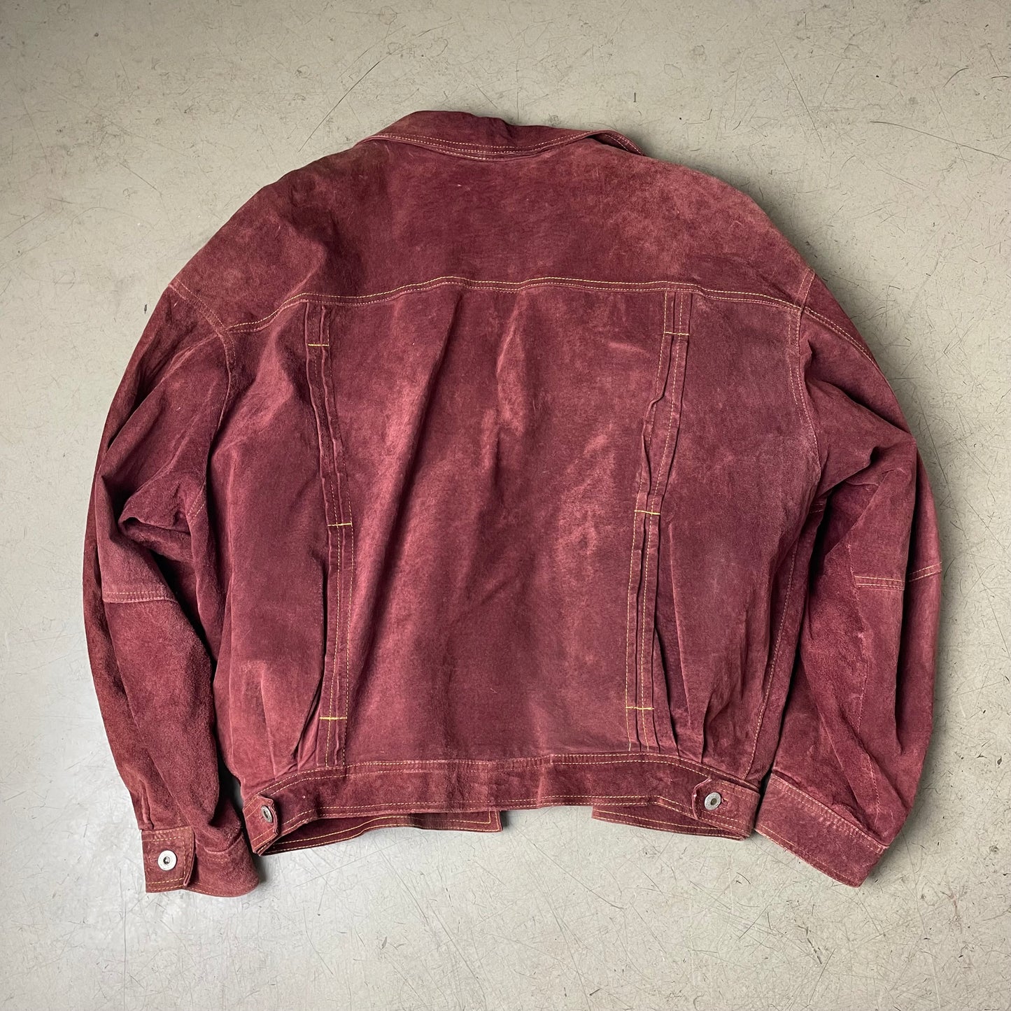 (L) 1990s Trucker Lederjacke Wildleder dunkelrot Burgundy