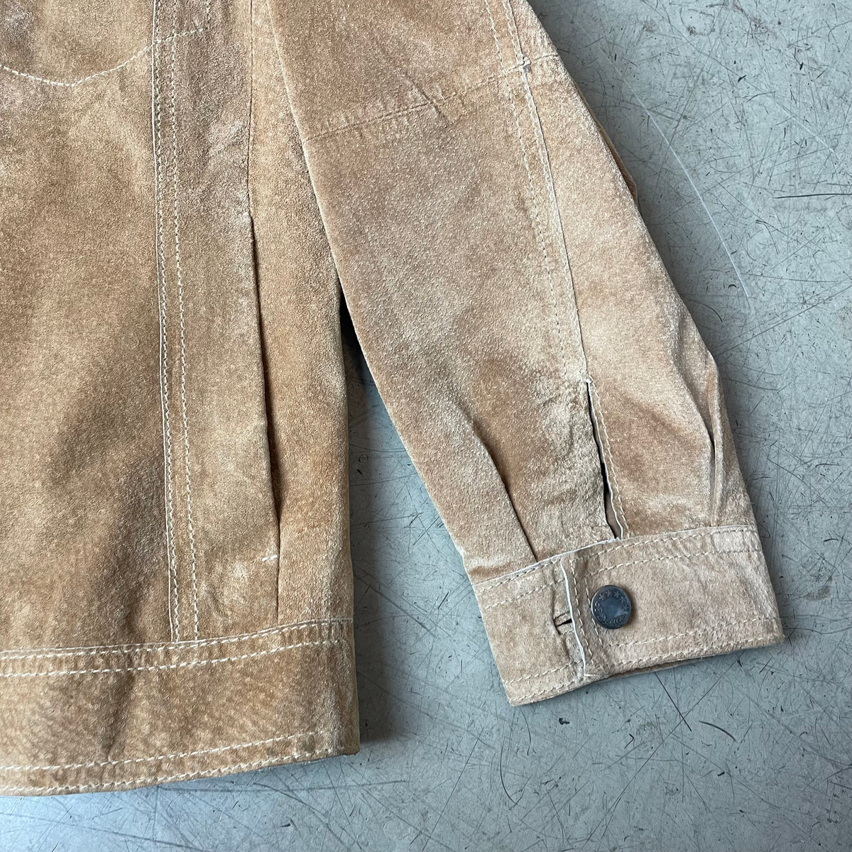 (S) Vintage Wildleder Trucker Jacke beige camel braun