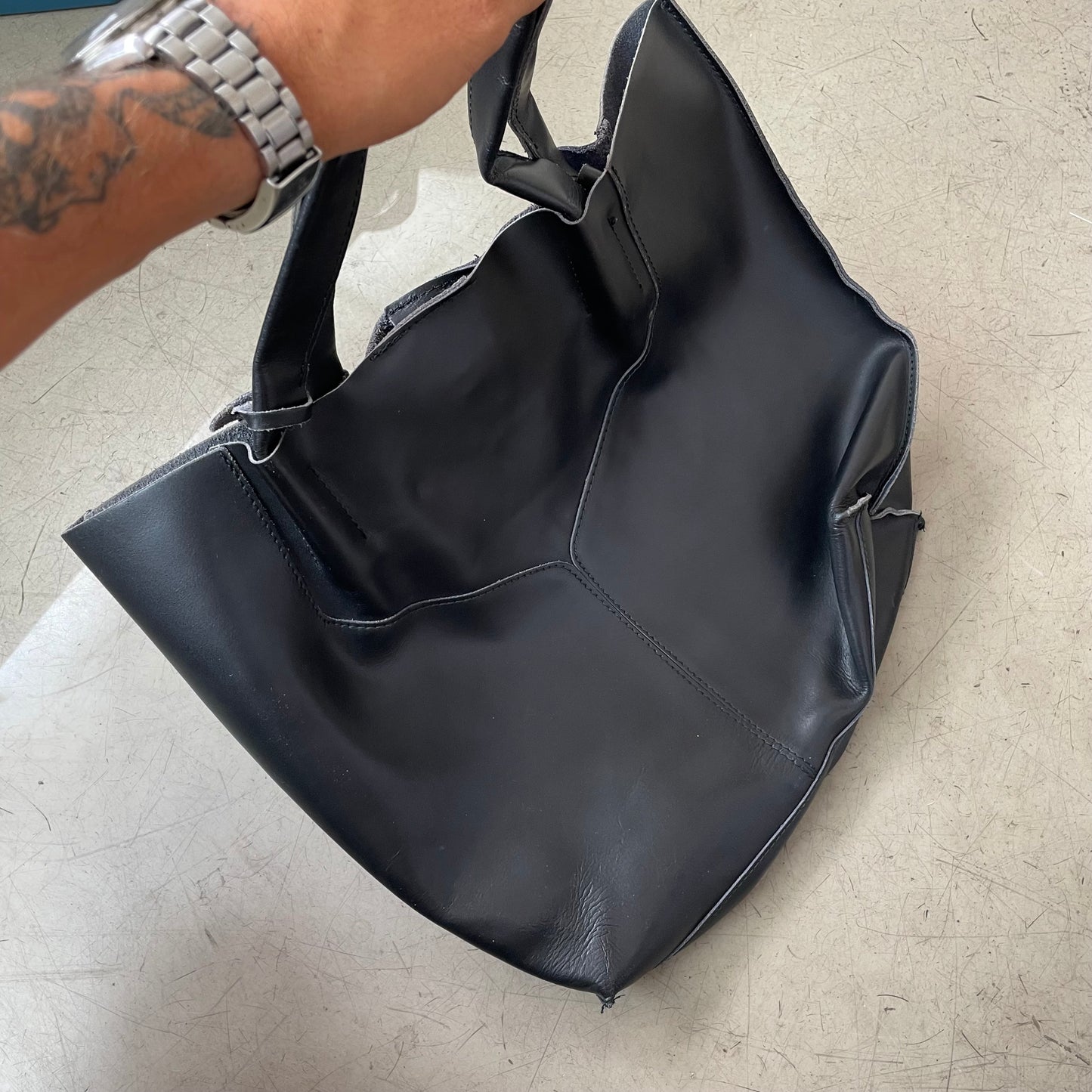 Vintage Leder Tote Bag Shopper Tasche schwarz