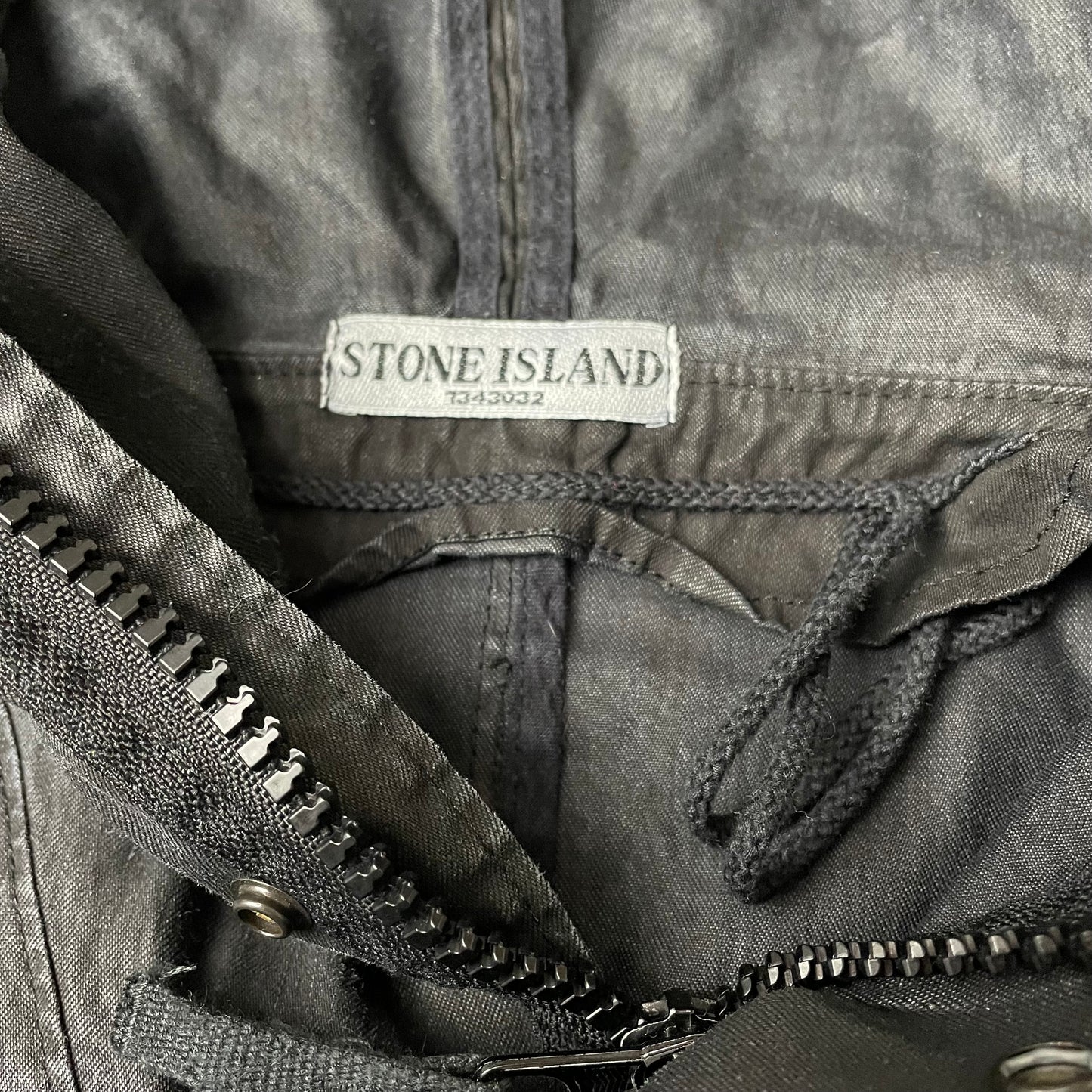 (M-L) Stone Island AW 2008 Lino Tela Hooded Jacket Waxed Cotton Black