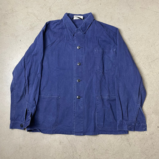 (L) Vintage French Work Shirt Hemd faded blau