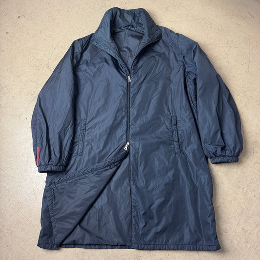 (L) Vintage Prada Linea Rossa Padded Nylon Mantel Navyblau 52