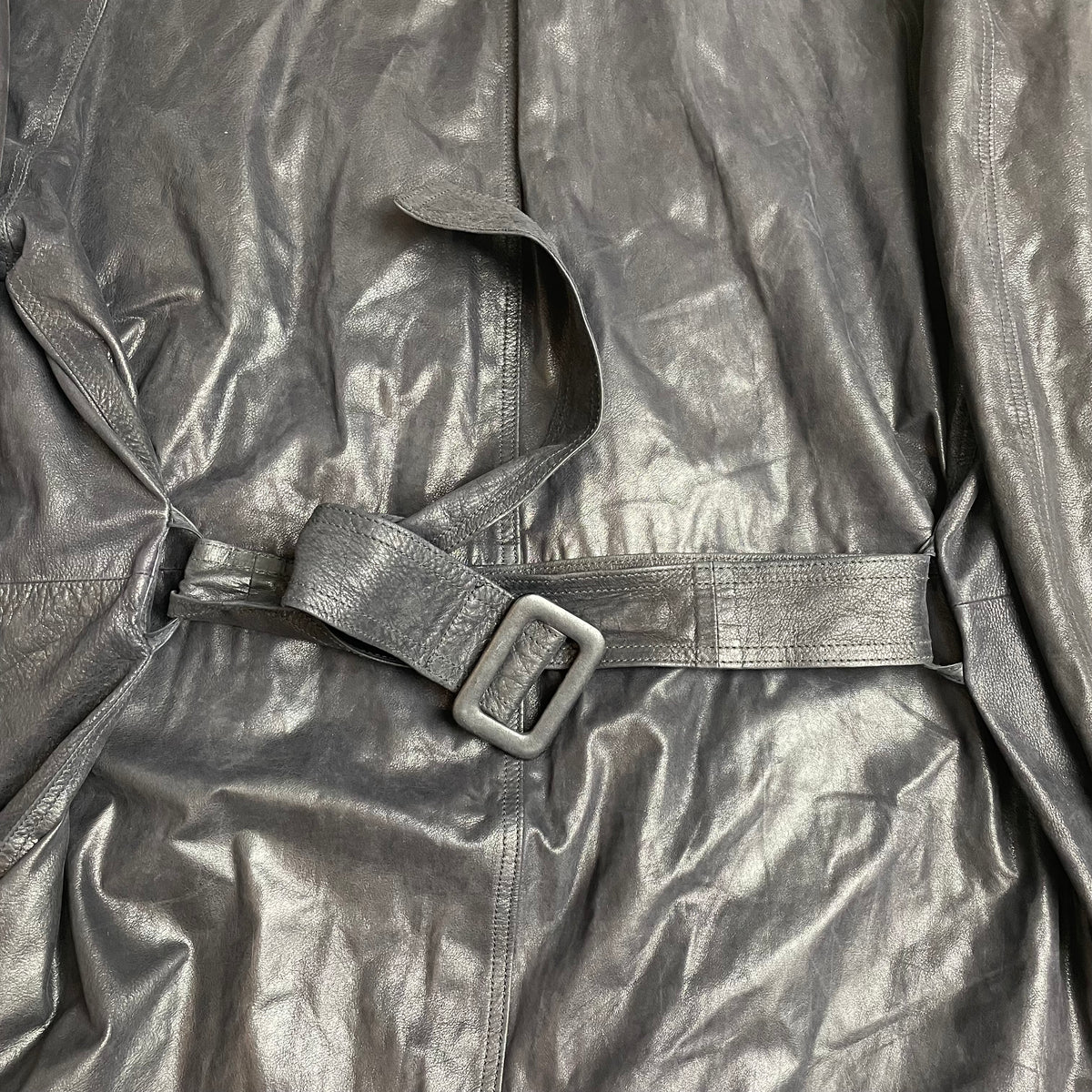 (L) Vintage Marco Baldassari Leder Trench Coat Mantel schwarz lang