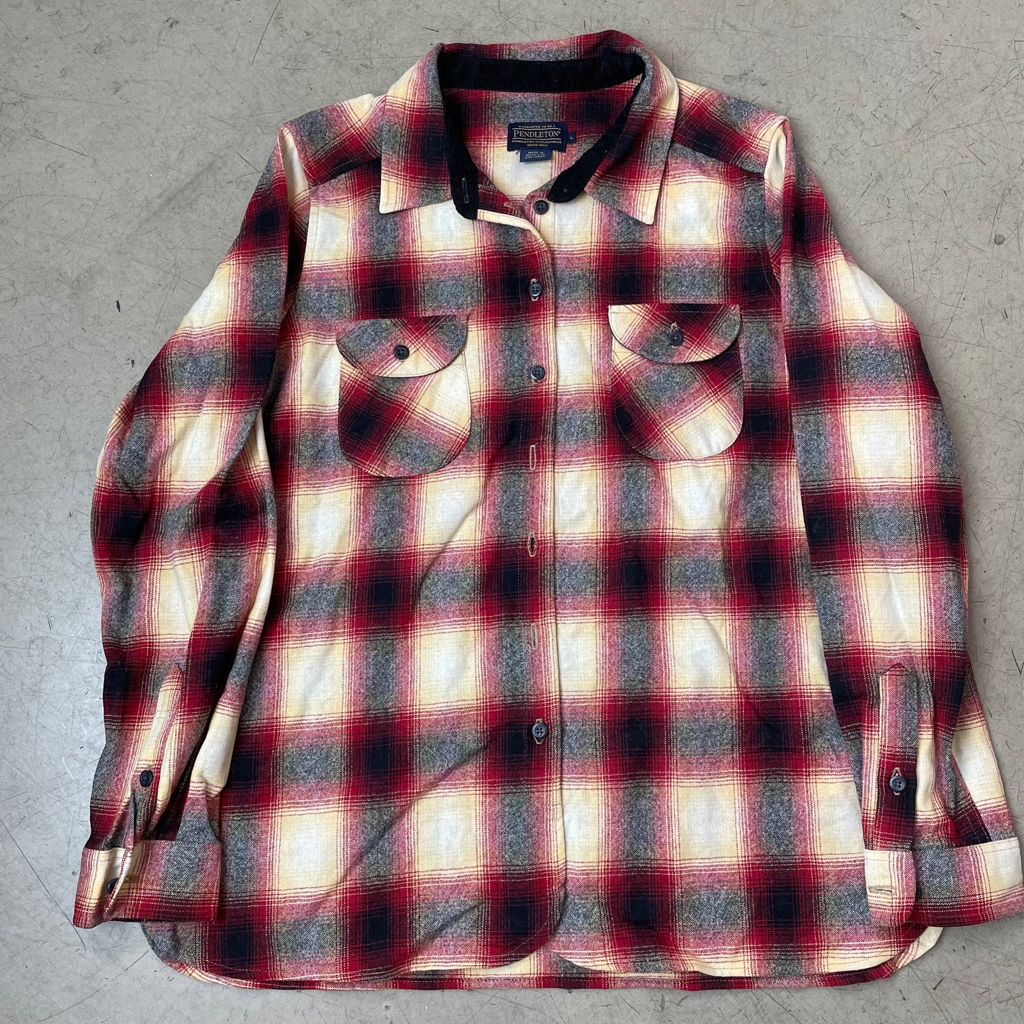 (M-L) Pendleton Flanellhemd Shirt kariert schwarz beige rot