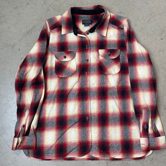 (M-L) Pendleton Flanellhemd Shirt kariert schwarz beige rot