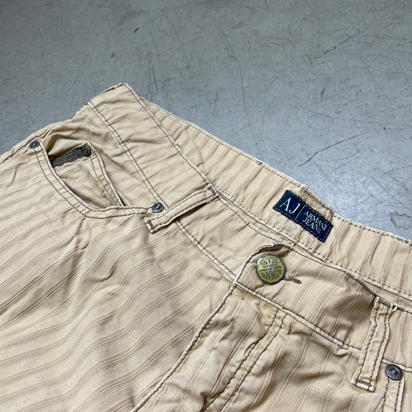 (XL) Vintage Armani Jeans Stoffhose beige Striped breit W38