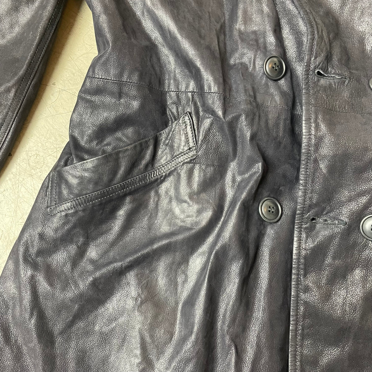 (L) Vintage Marco Baldassari Leder Trench Coat Mantel schwarz lang
