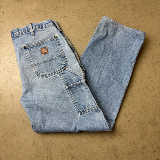 (XL) Carhartt Double Knee Carpenter Workwear Denim Pants Hellblau W36/L32