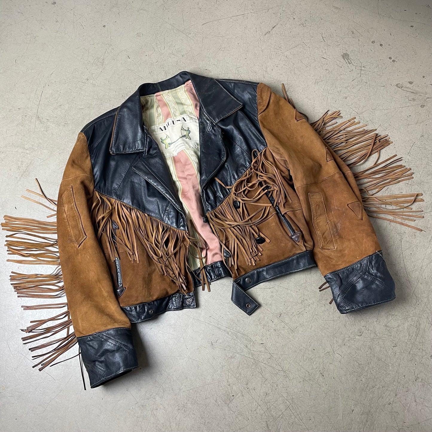 (M) Cowboy Western Wildleder Lederjacke braun schwarz