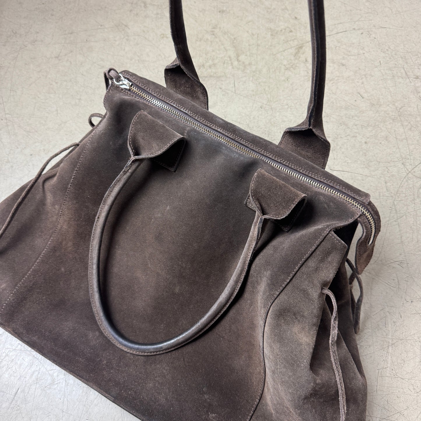 Unützer Leder Bag Handtasche dunkelbraun Wildleder Handmade in Italy