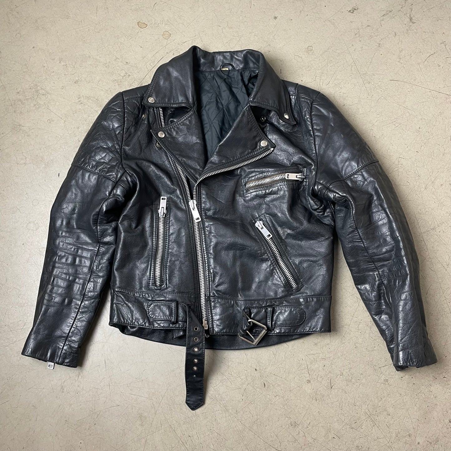 (M) Vintage Biker Lederjacke schwarz 50