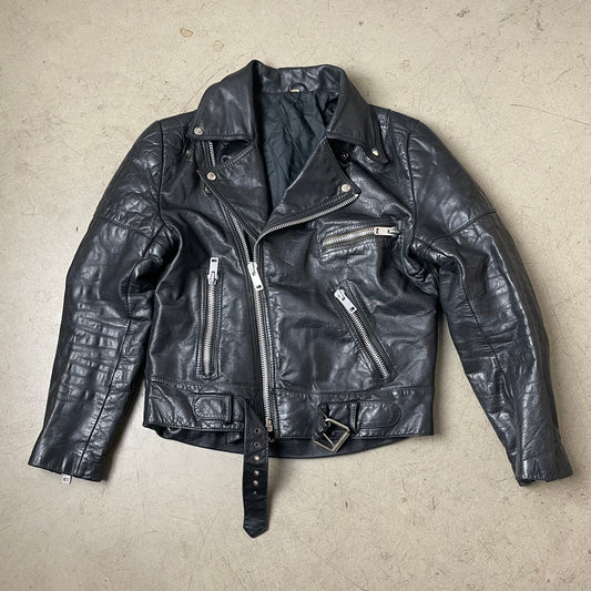 (M) Vintage Biker Lederjacke schwarz 50