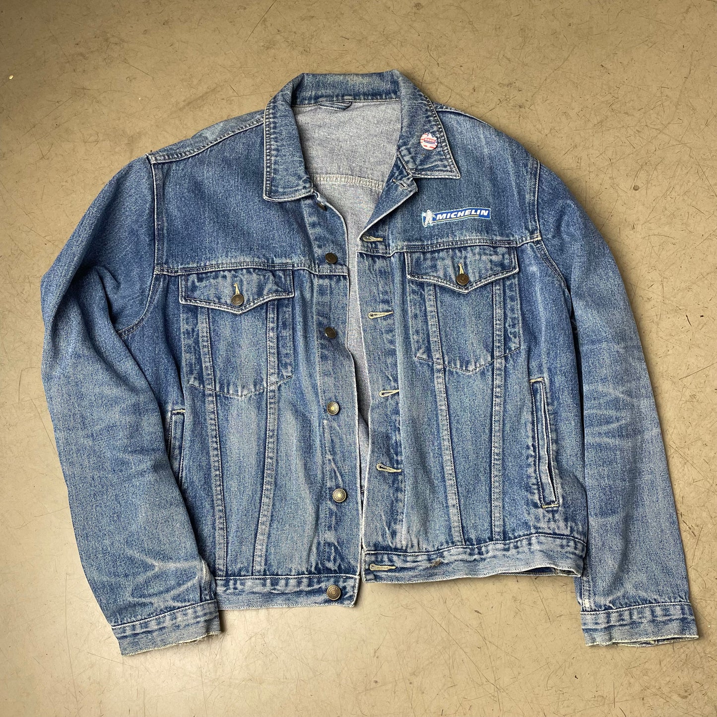 (XXL) Vintage Jeansjacke Michelin Patch blau