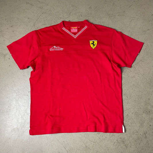 (XL) Vintage Ferrari Michael Schumacher Vneck Tshirt rot