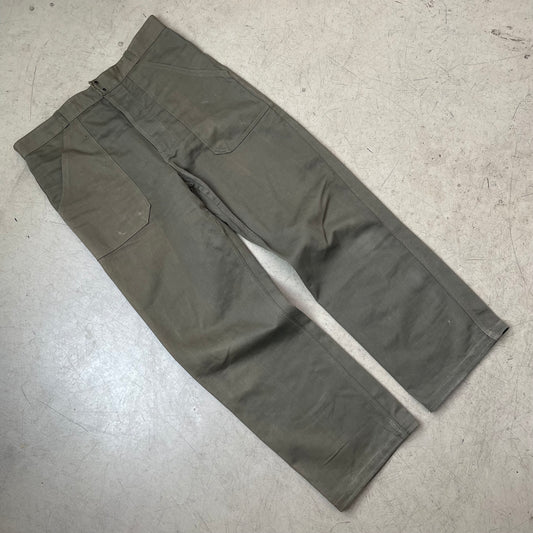 (L) 1970s Front Pocket Utility Fatigue Pants Workwear olivgrün