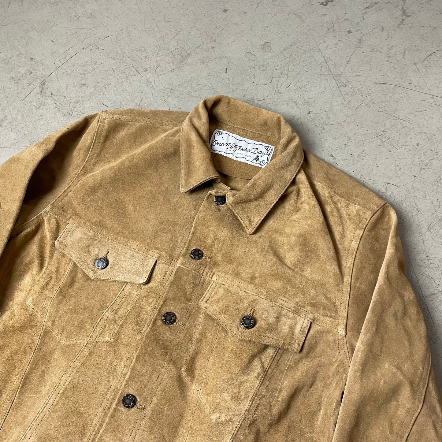 (L) One of These Days Suede Wildleder Trucker Lederjacke Western Cowboy braun
