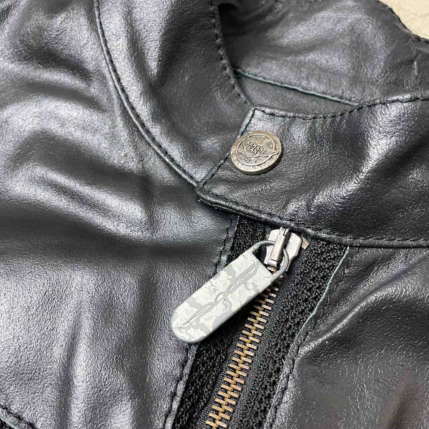 (L) Armani Jeans Biker Racing Lederjacke schwarz