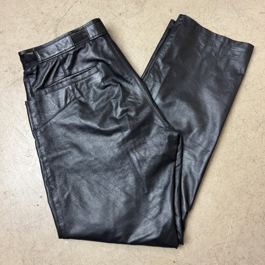(L) 1990s Versace Leather Pants Straight Cut W38