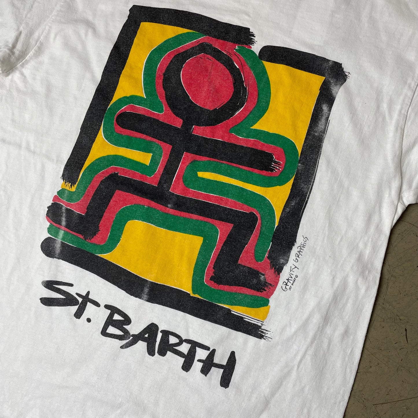 (XL) 1990s St Barth Print Souvenir Tshirt weiß Single Stitch