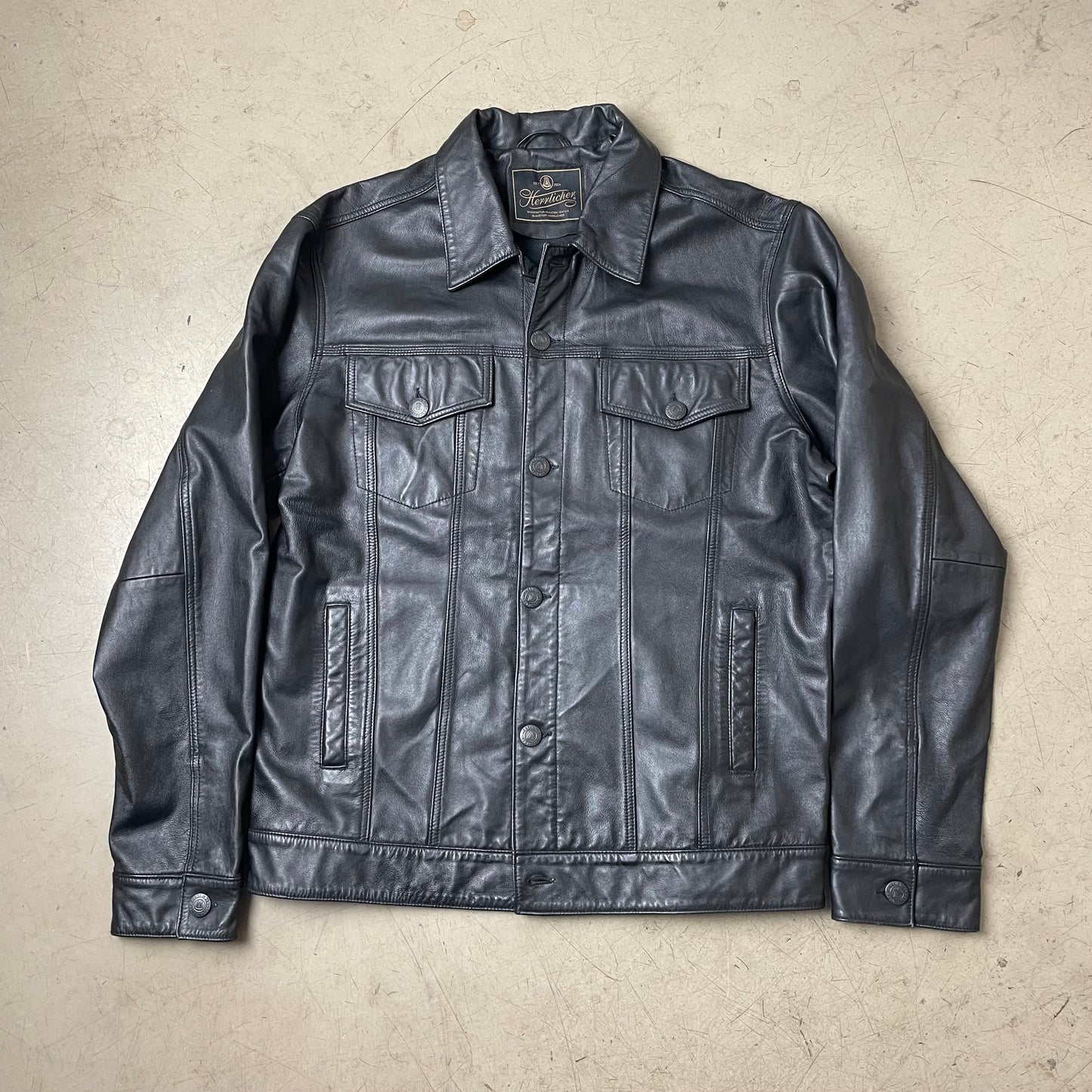 (XL) Herrlicher Manufaktur Nappaleder Trucker Jacke „Andy“ Schwarz
