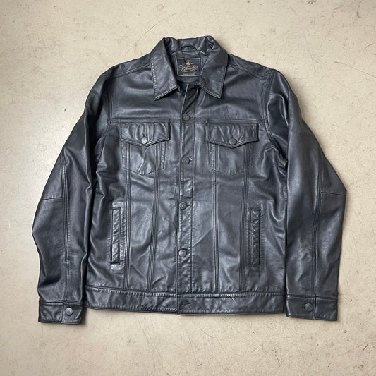 (XL) Herrlicher Manufaktur Nappaleder Trucker Jacke „Andy“ Schwarz
