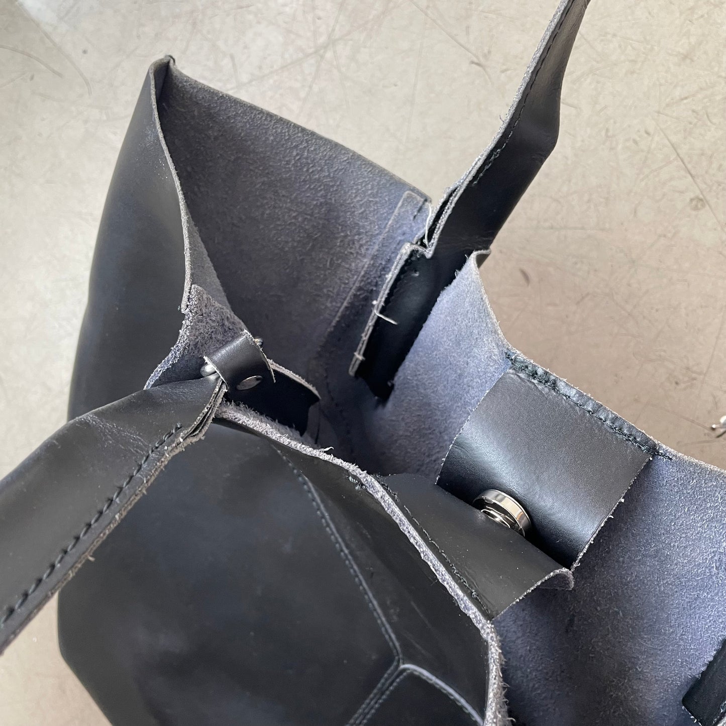 Vintage Leder Tote Bag Shopper Tasche schwarz