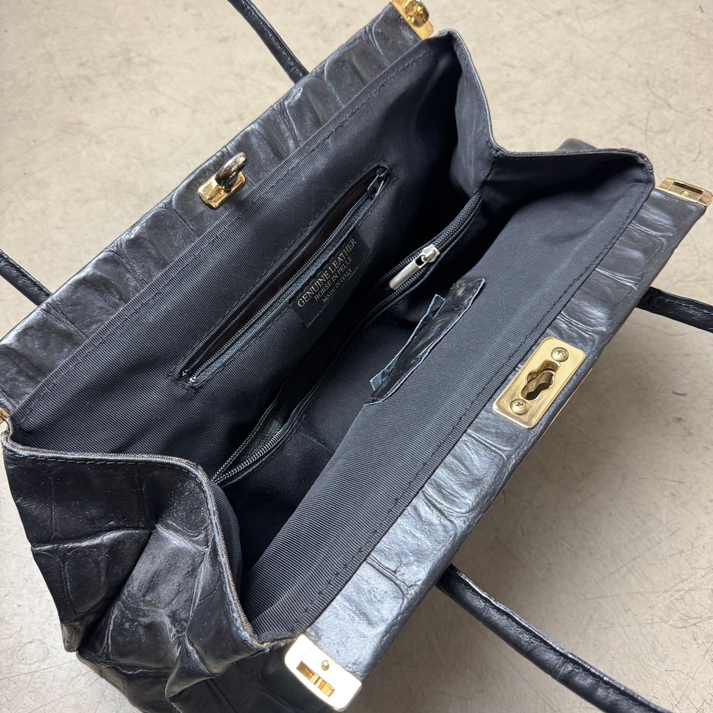 Vintage Croco Prägung Leder Handtasche schwarz