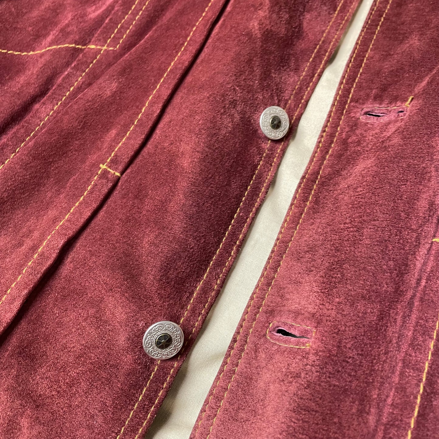 (L) 1990s Trucker Lederjacke Wildleder dunkelrot Burgundy